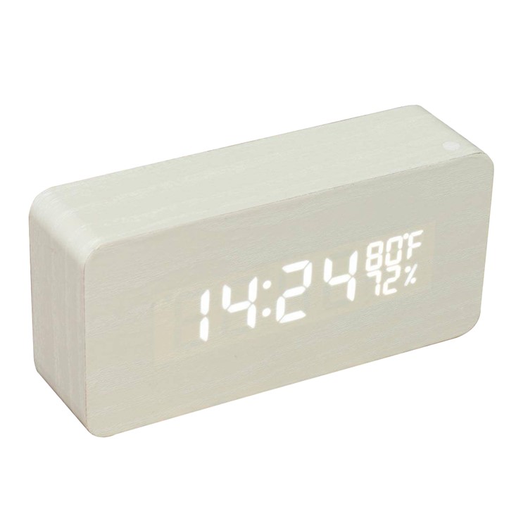 LED Rectangle Voice Control Wooden Alarm Clock Digital Display GG1208