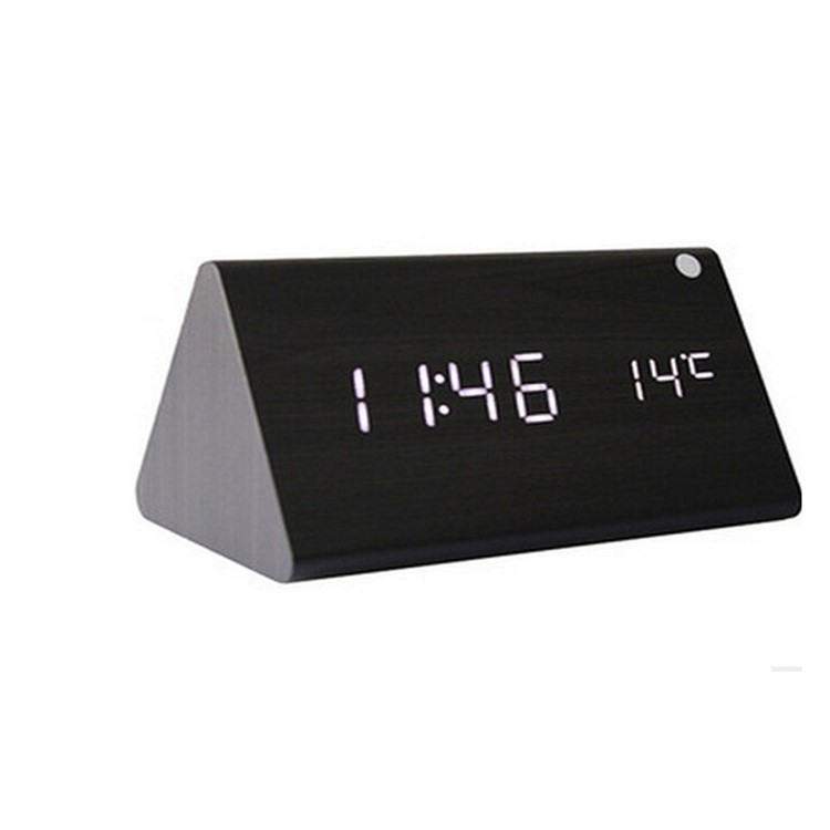 Dreieck LED Voice Control Wooden Wecker Digitalanzeige GG1207 - Schwarz-2