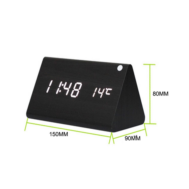 Dreieck LED Voice Control Wooden Wecker Digitalanzeige GG1207 - Schwarz-4