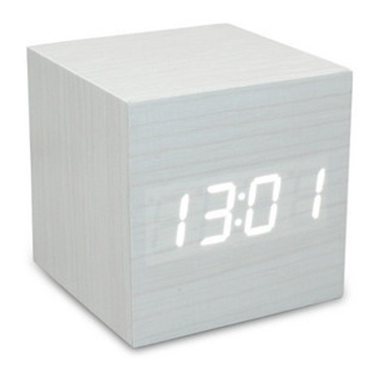 Cuadrado forma de control de sonido de madera reloj despertador digital LED GG507-1