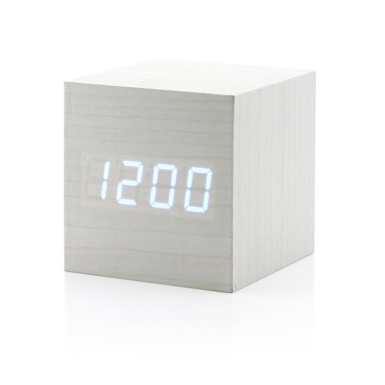 Cuadrado forma de control de sonido de madera reloj despertador digital LED GG507-2