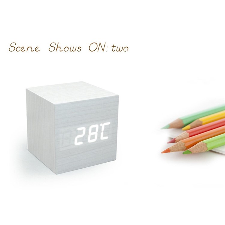 Cuadrado forma de control de sonido de madera reloj despertador digital LED GG507-4