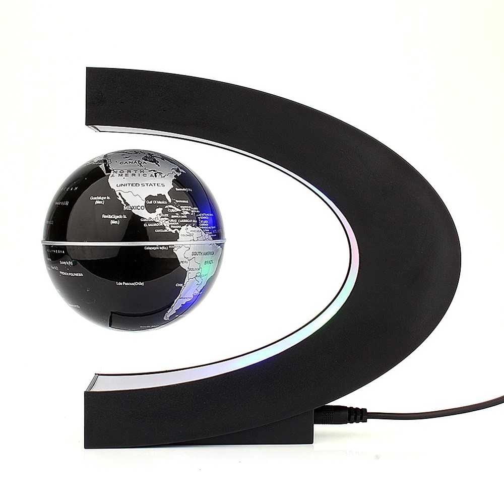 High Rotation Magnetic Suspension Maglev Levitation Globe with LED Lights - Black / EU Plug-2