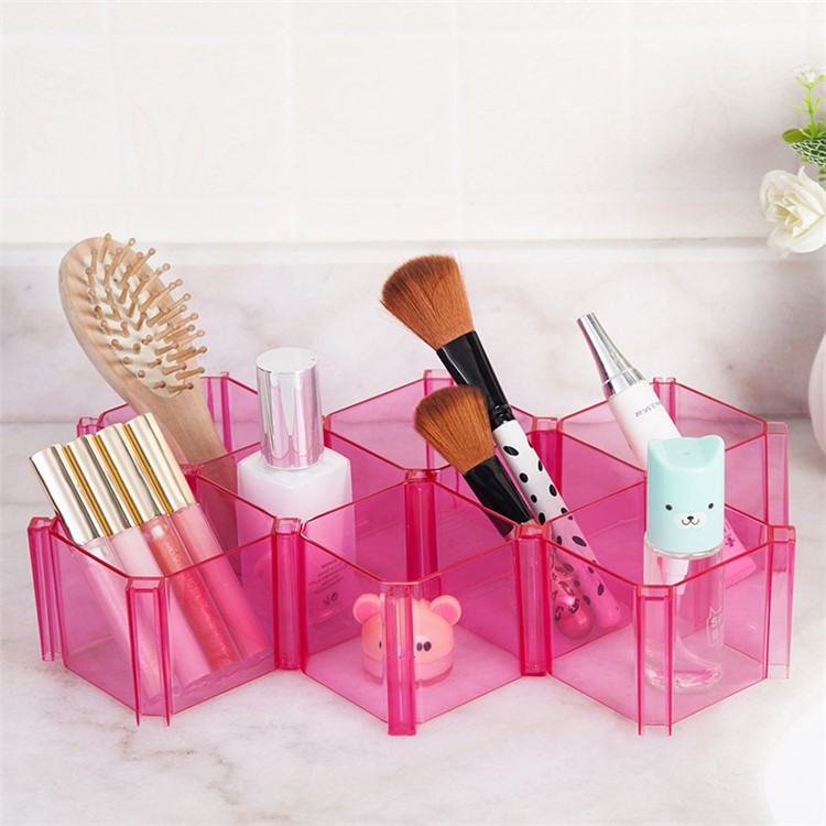 Honeycomb Acrylic Eight Squares Design Organizer Box Cosmetics Organizer Makeup Storage Case, Size: 8 x 8 x 6cm - Rose-2