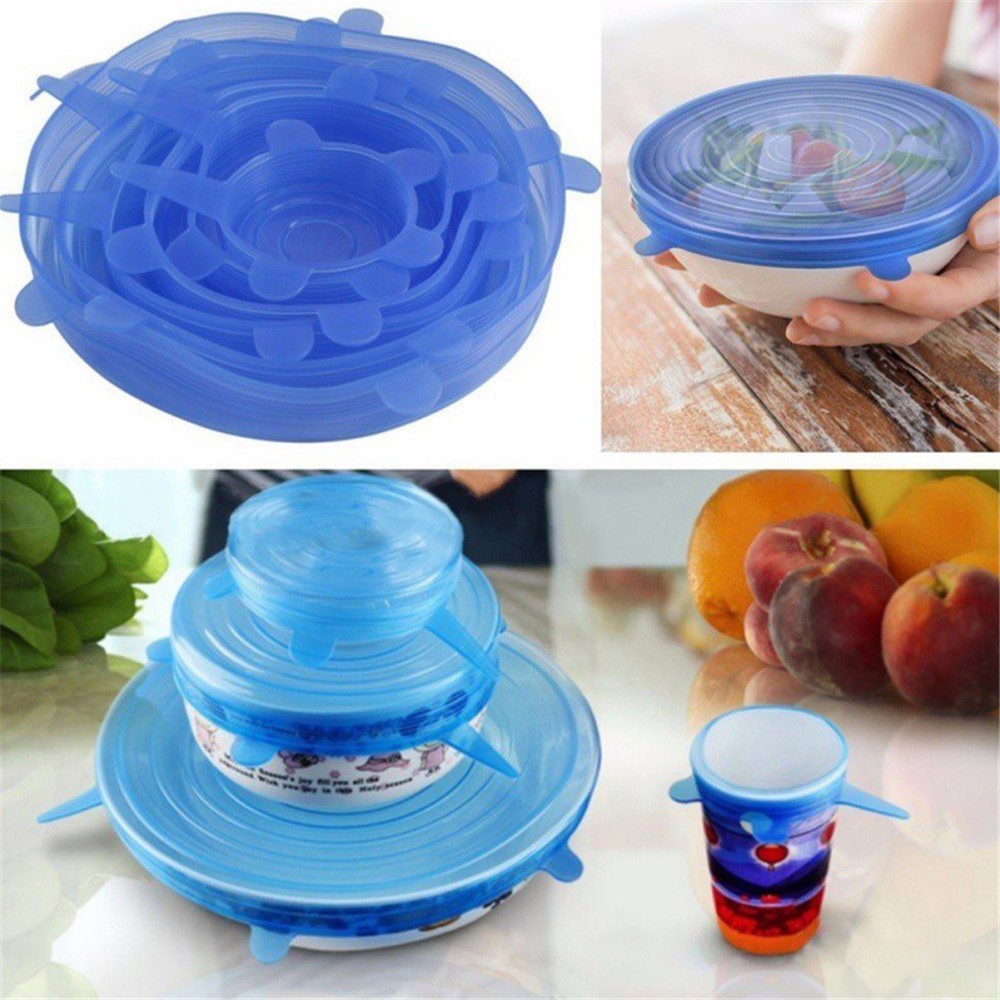 6-Pack Various Sizes Silicone Stretch Lids Retain Freshness Cover for Bowl - Blue-1