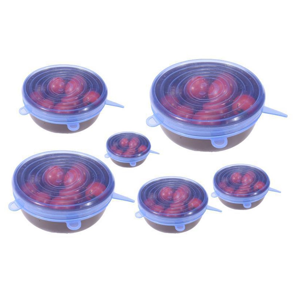 6-Pack Various Sizes Silicone Stretch Lids Retain Freshness Cover for Bowl - Blue-3