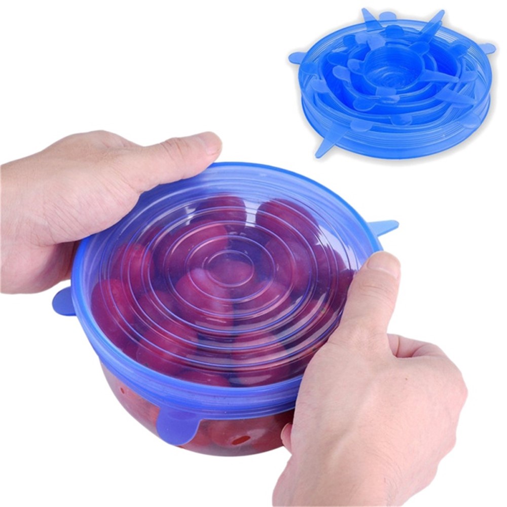 6-Pack Various Sizes Silicone Stretch Lids Retain Freshness Cover for Bowl - Blue-5