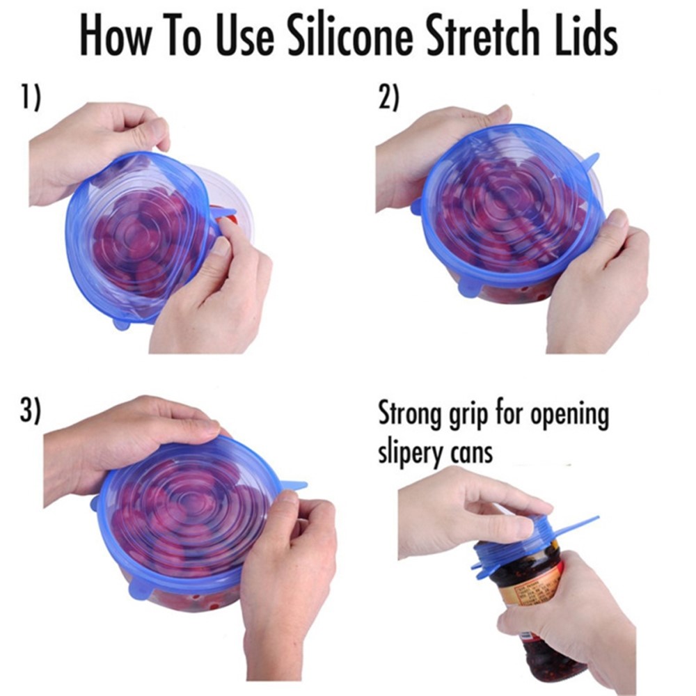 6-Pack Various Sizes Silicone Stretch Lids Retain Freshness Cover for Bowl - Blue-7