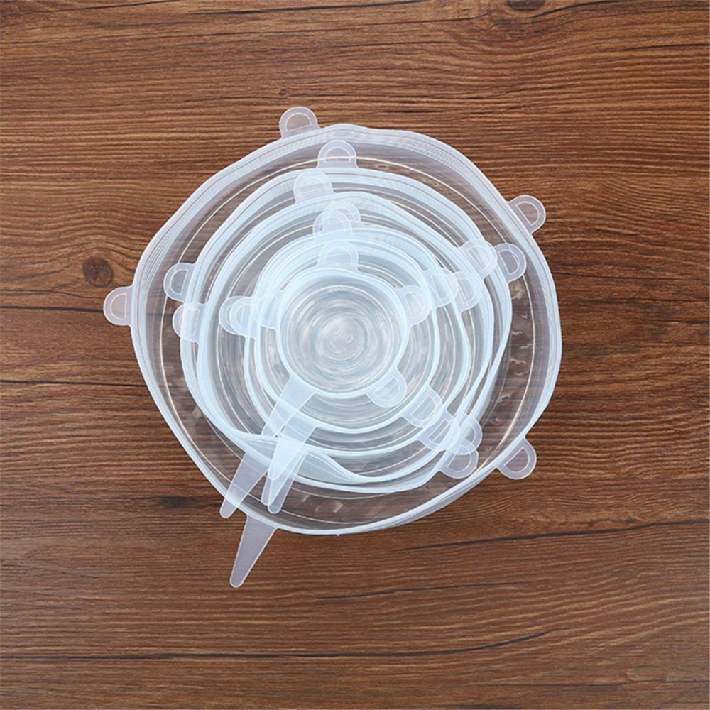 6-Pack Various Sizes Silicone Stretch Lids Retain Freshness Reusable Cover for Bowl - White-1