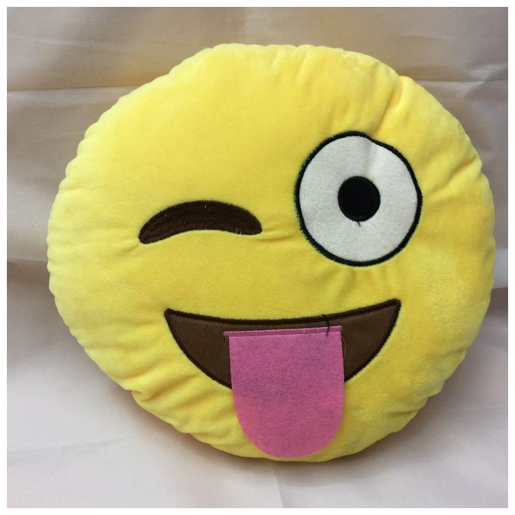 Yellow Round Emoji Emoticon Cushion Pillow Stuffed Plush Toy Doll, Size: 35 x 35cm - Tongue-1