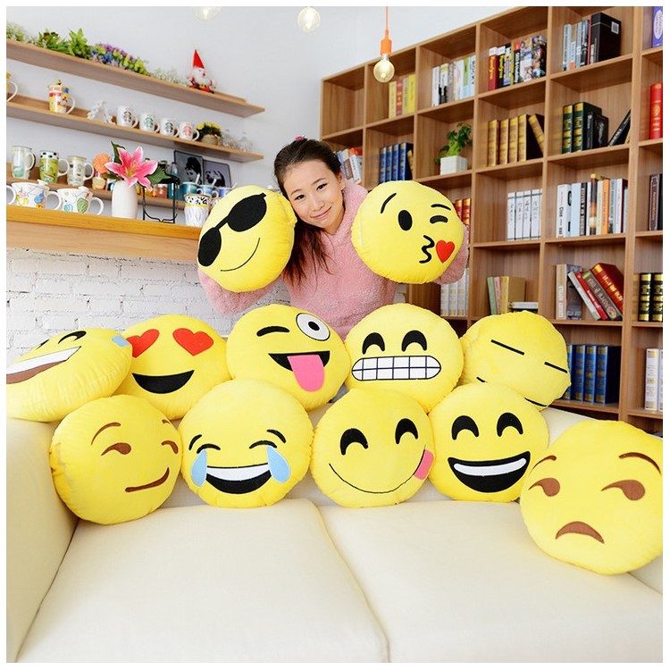Yellow Round Emoji Emoticon Cushion Pillow Stuffed Plush Toy Doll, Size: 35 x 35cm - Tongue-2