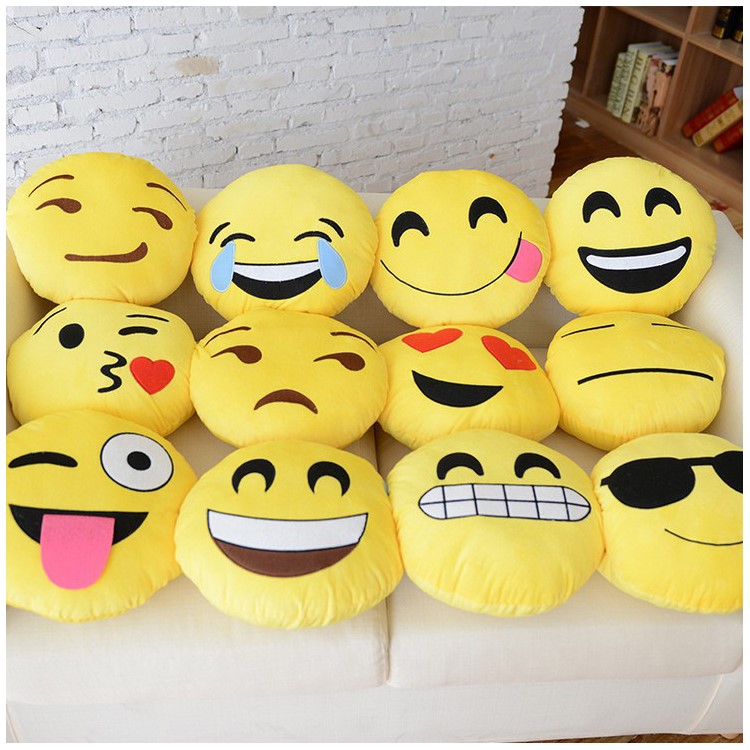Yellow Round Emoji Emoticon Cushion Pillow Stuffed Plush Toy Doll, Size: 35 x 35cm - Tongue-3