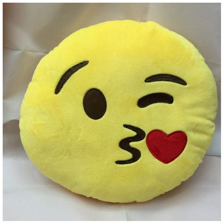 Emoji Emoticon Cushion Pillow Stuffed Plush Soft Toy, Size: 35 x 35cm - Kiss Face-1