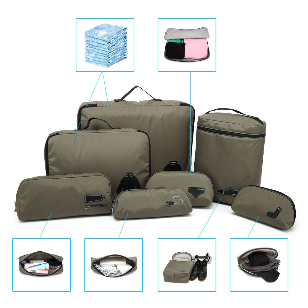 KOROVO 7Pcs Waterproof Multi-function Organizer Storage Bag for Travel and Home Use (JX4904) - Khaki-1