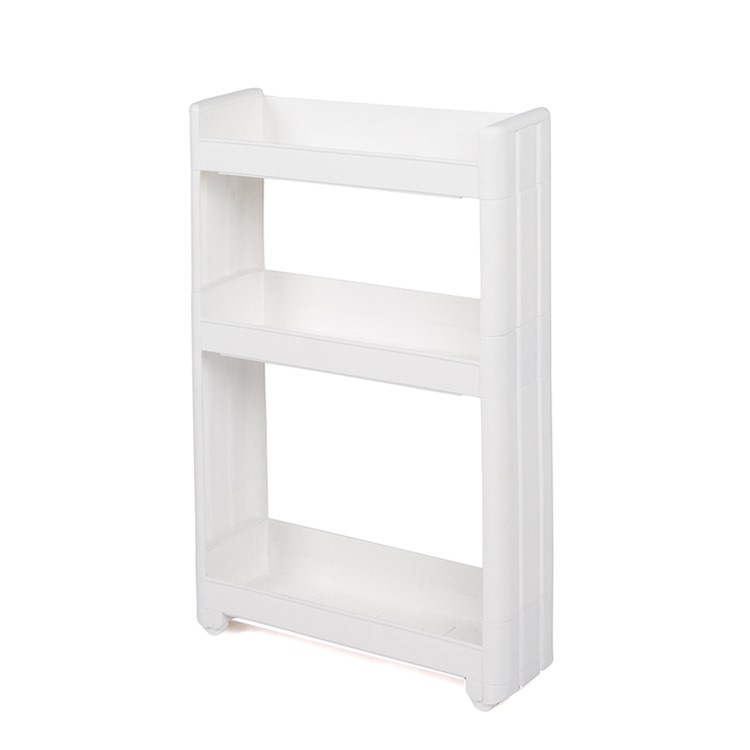 Storage Shelf Thick Space Saving Storage Organizer 3-Tiered Movable Tower Rack without Top Cap Cover - White-1
