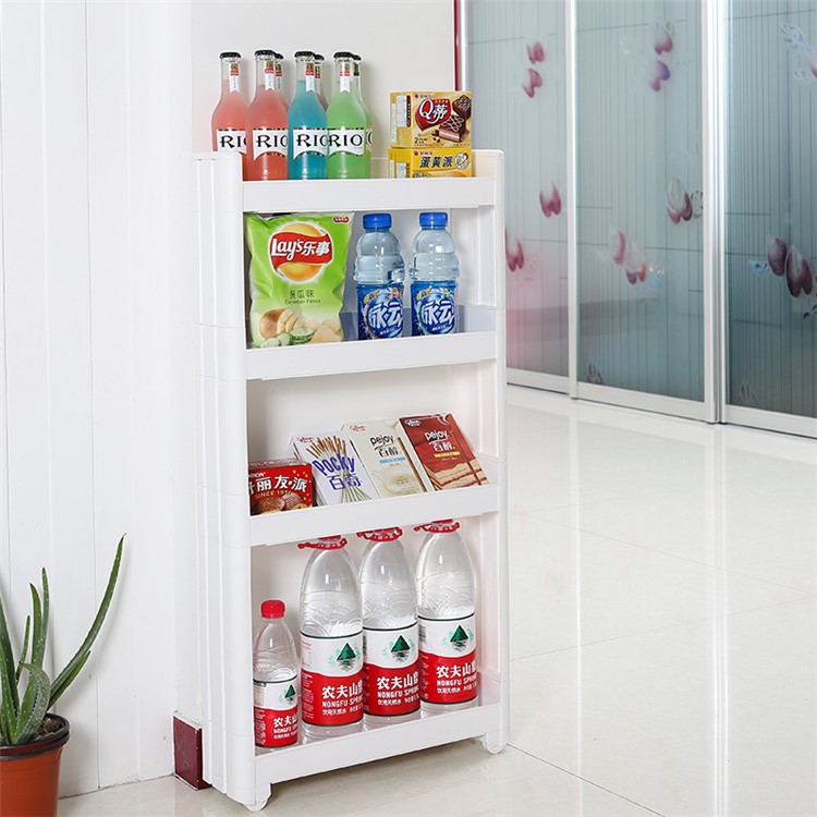4-layer Storage Shelf Thick Space Saving Storage Organizer Movable Tower Rack without Top Cap Cover - White-1