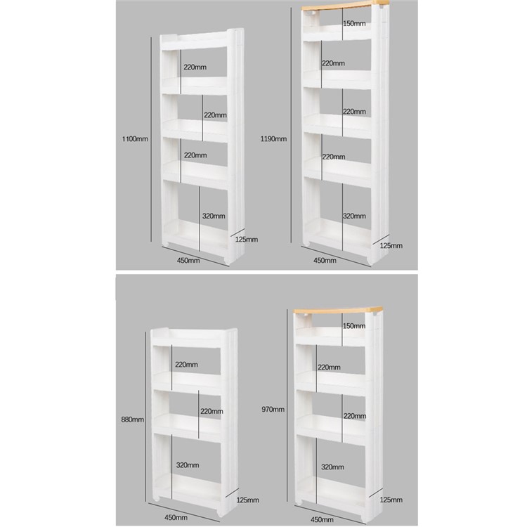 4-layer Storage Shelf Thick Space Saving Storage Organizer Movable Tower Rack without Top Cap Cover - White-14