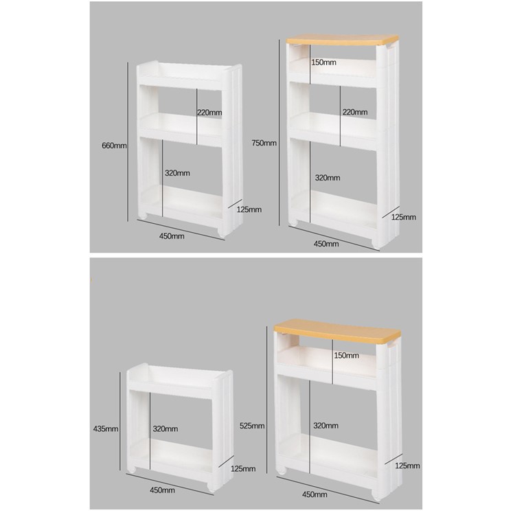 4-layer Storage Shelf Thick Space Saving Storage Organizer Movable Tower Rack without Top Cap Cover - White-15