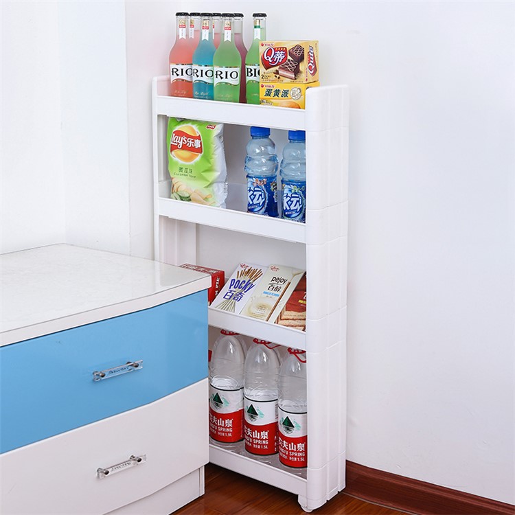 4-layer Storage Shelf Thick Space Saving Storage Organizer Movable Tower Rack without Top Cap Cover - White-3