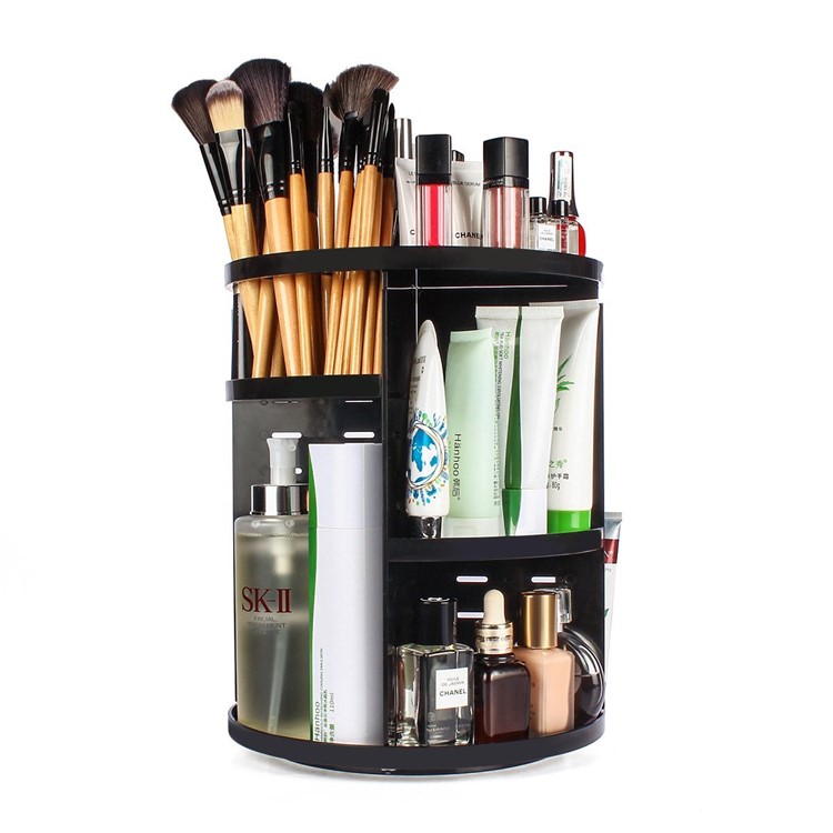 360 Rotating Makeup Organizer DIY Detachable Spinning Makeup Holder - Black-1