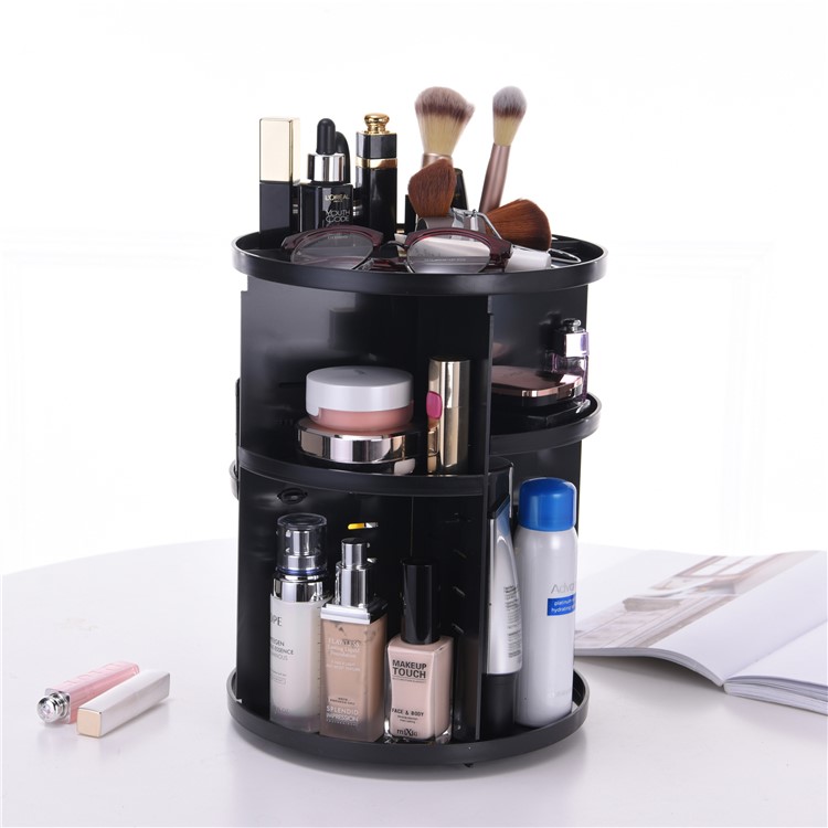 360 Rotating Makeup Organizer DIY Detachable Spinning Makeup Holder - Black-3