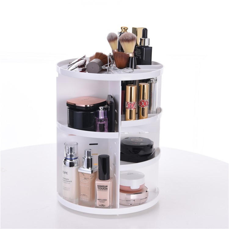 360 Rotating Large Capacity Makeup Holder Cosmetics Organizer Box - White-1