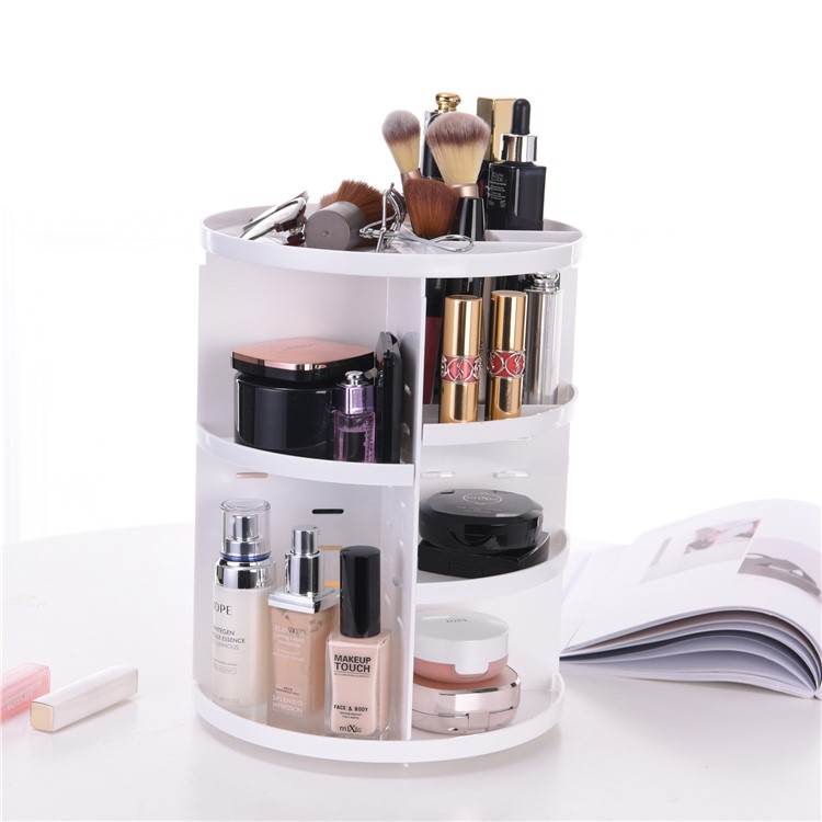 360 Rotating Large Capacity Makeup Holder Cosmetics Organizer Box - White-2