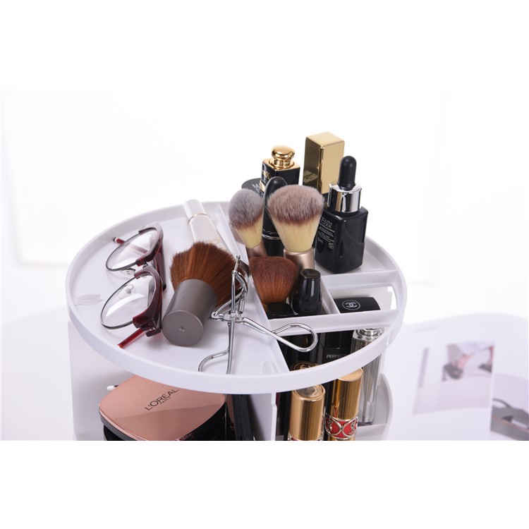 360 Rotating Large Capacity Makeup Holder Cosmetics Organizer Box - White-3