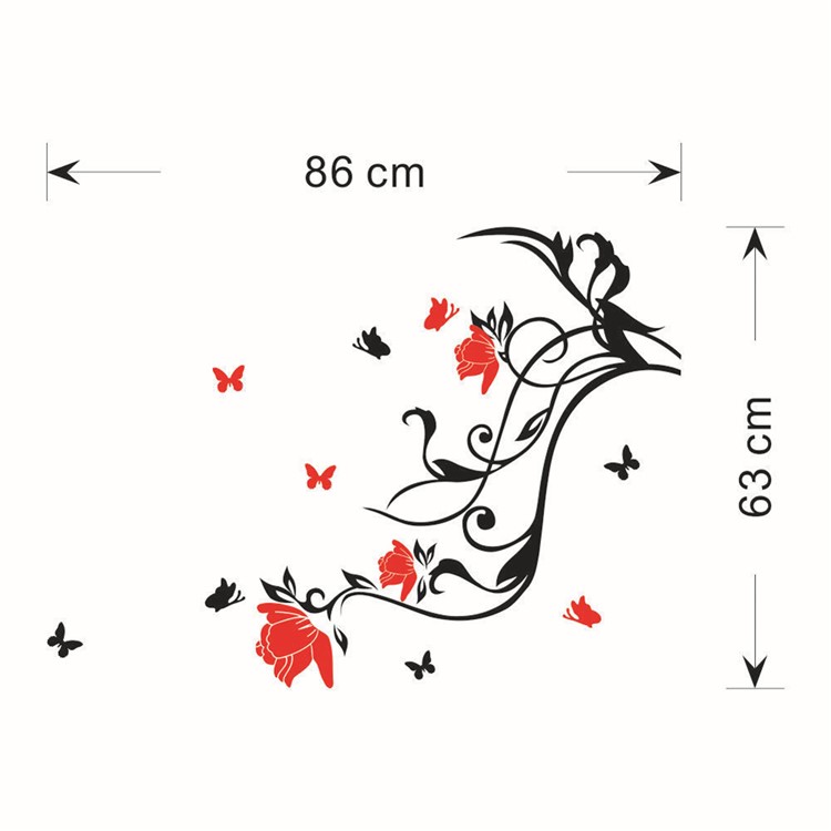 Butterflies and Vine Home Wall Decor Decals Sticker, Size: 86 x 63cm-4