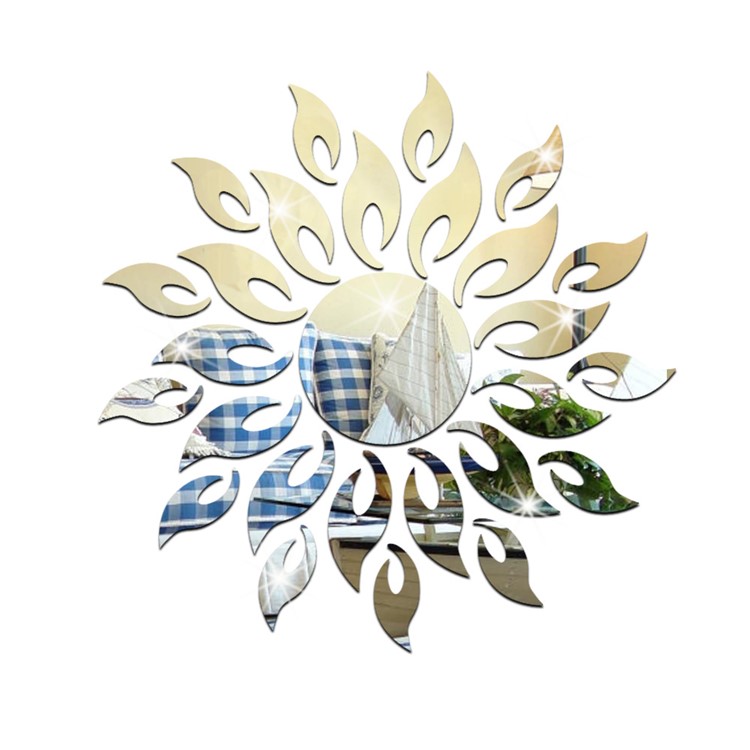 Sun Sunshine Round Mirror Removable DIY Acrylic 3D Wall Sticker for Bedroom - Silver Color-1