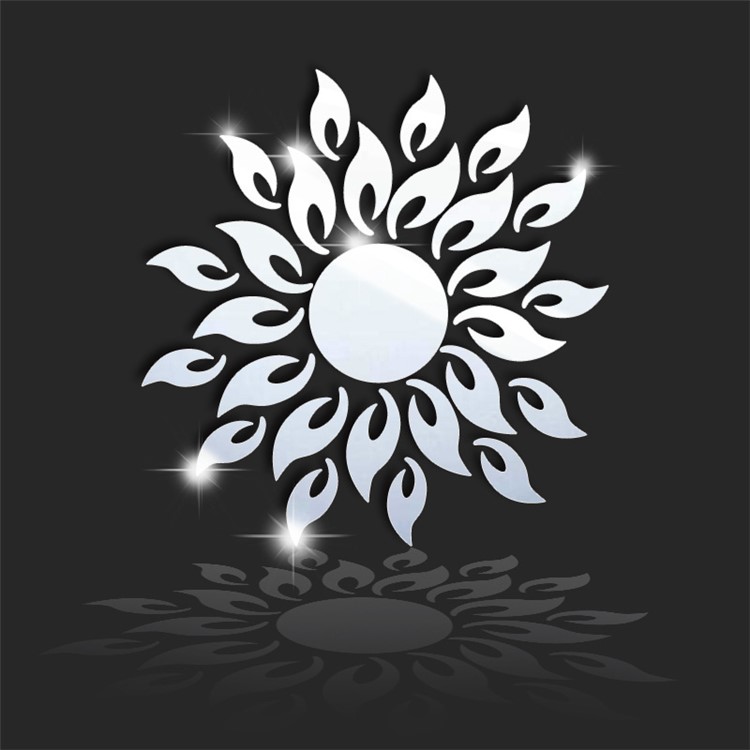 Sun Sunshine Round Mirror Removable DIY Acrylic 3D Wall Sticker for Bedroom - Silver Color-2