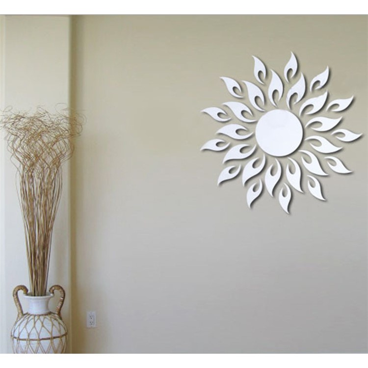 Sun Sunshine Round Mirror Removable DIY Acrylic 3D Wall Sticker for Bedroom - Silver Color-7