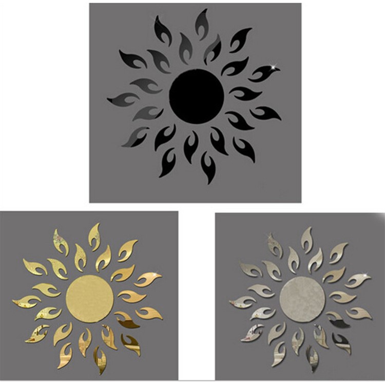 Sun Sunshine Round Mirror Removable DIY Acrylic 3D Wall Sticker for Bedroom - Silver Color-8