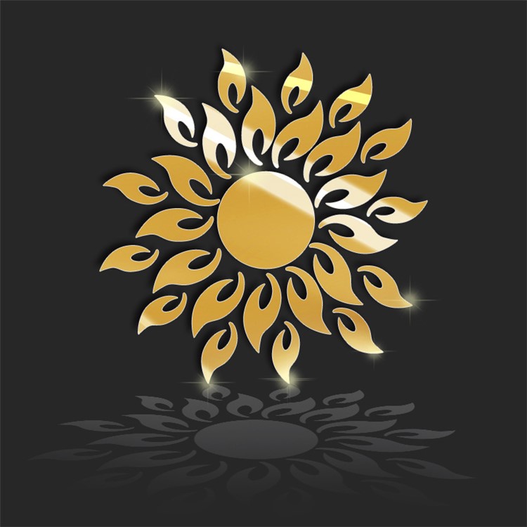 Sun Sunshine Round Mirror Removable DIY Acrylic 3D Wall Sticker for Bedroom - Gold Color-2