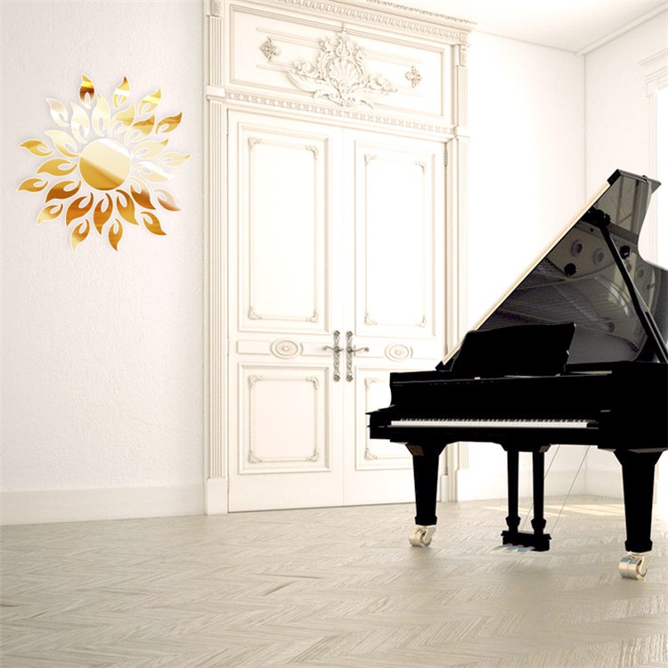 Sun Sunshine Round Mirror Removable DIY Acrylic 3D Wall Sticker for Bedroom - Gold Color-6