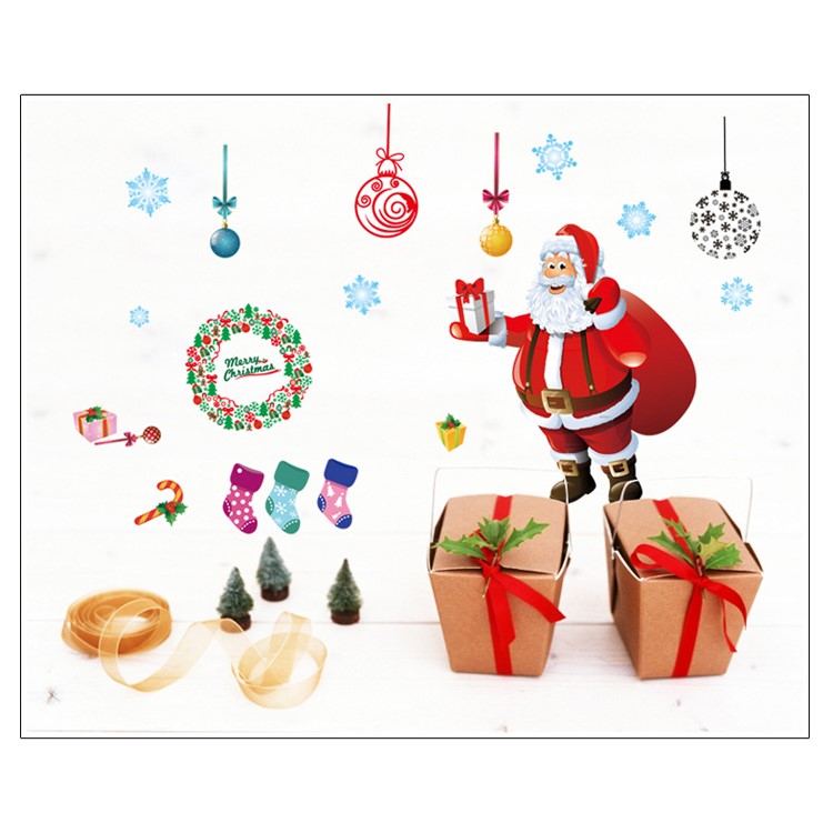 Santa Claus Christmas Tree Stockings Gifts Wall Sticker Living Room