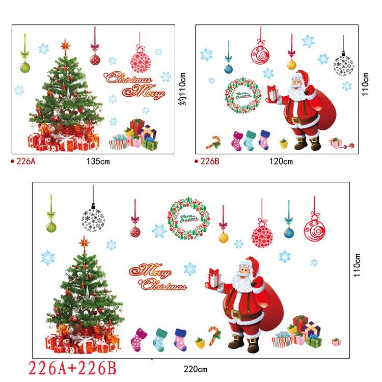 Santa Claus Christmas Tree Stockings Gifts Wall Sticker Living Room