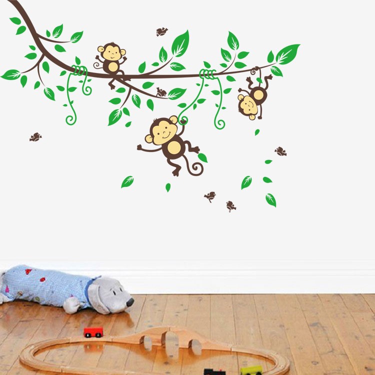 Three Monkeys on the Tree Removable Cartoon Wall Decor Sticker-1