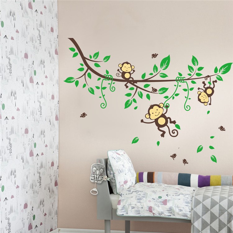 Three Monkeys on the Tree Removable Cartoon Wall Decor Sticker-2