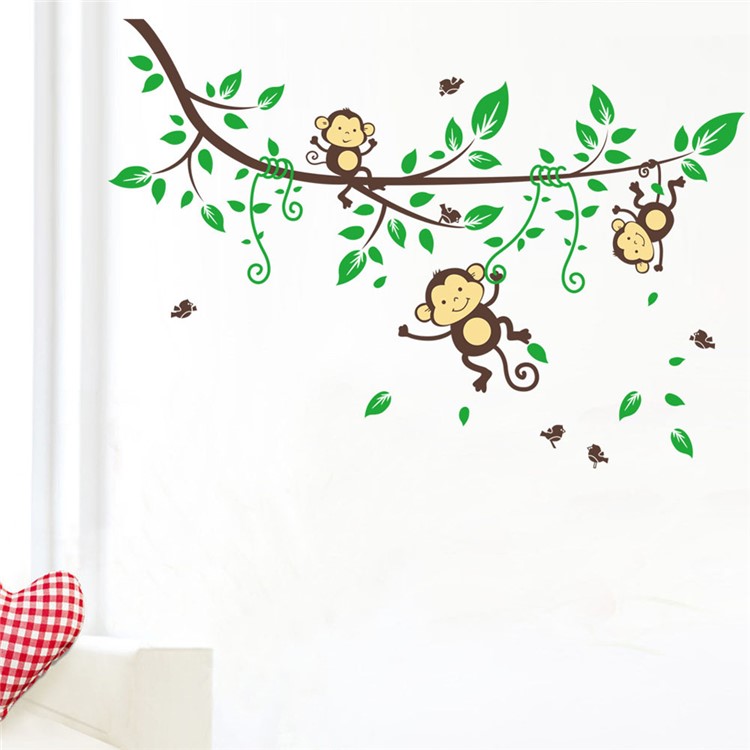 Three Monkeys on the Tree Removable Cartoon Wall Decor Sticker-3