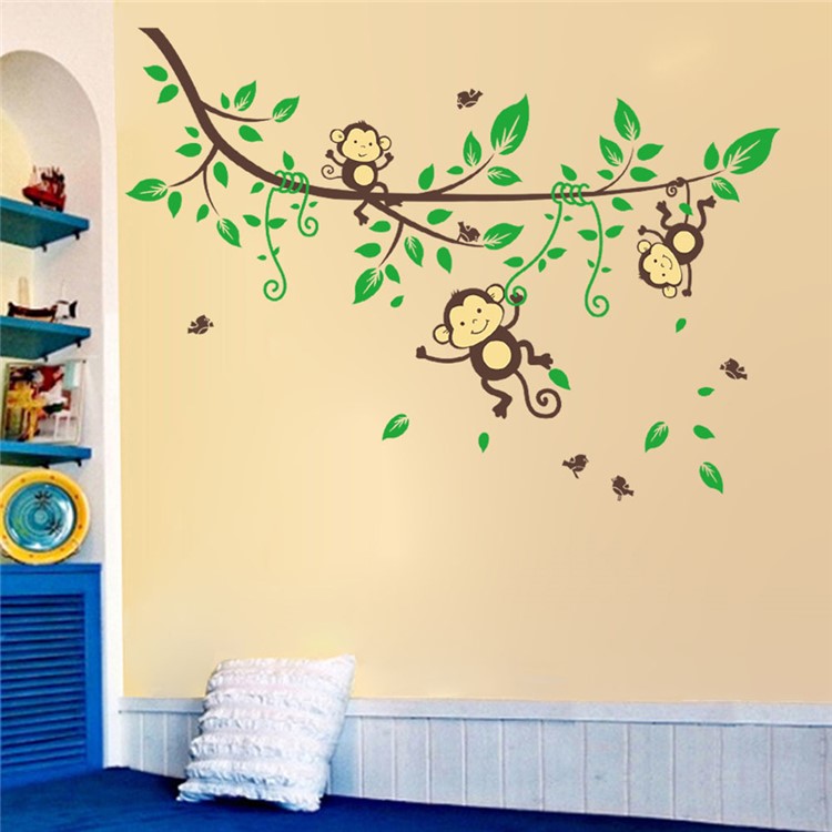 Three Monkeys on the Tree Removable Cartoon Wall Decor Sticker-4