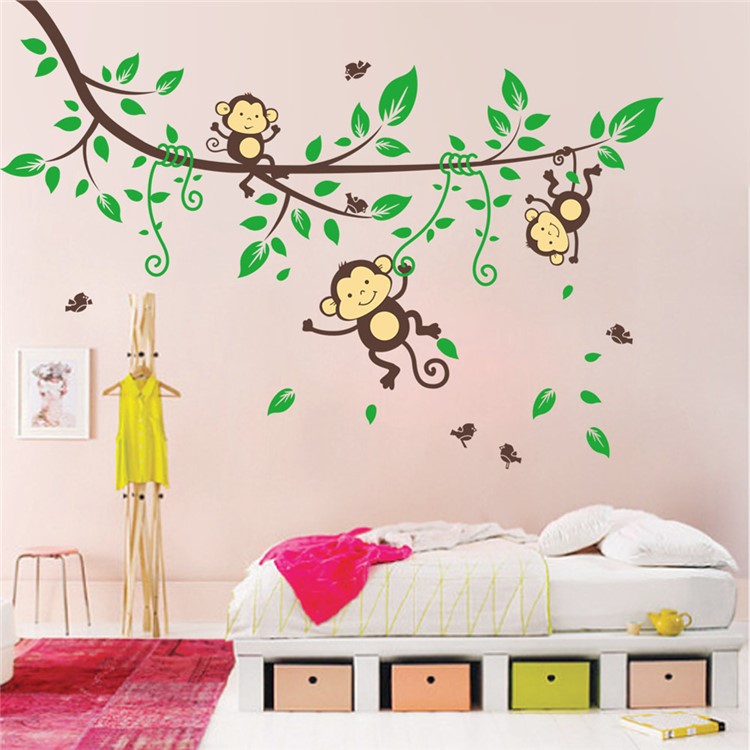 Three Monkeys on the Tree Removable Cartoon Wall Decor Sticker-5