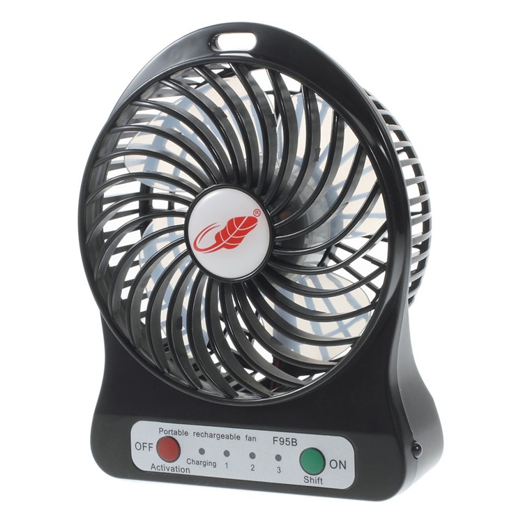 F95B Portable Mini USB 4-Blade 3-Mode Fan with 18650 Battery and LED Light - Black-1