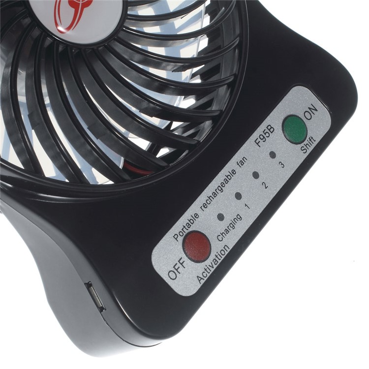 F95B Portable Mini USB 4-Blade 3-Mode Fan with 18650 Battery and LED Light - Black-4