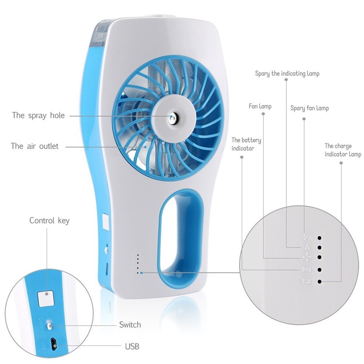 Handheld USB Mini Fan Humidifier Built-in 2000mAh 18650 Rechargeable Battery - Blue-5
