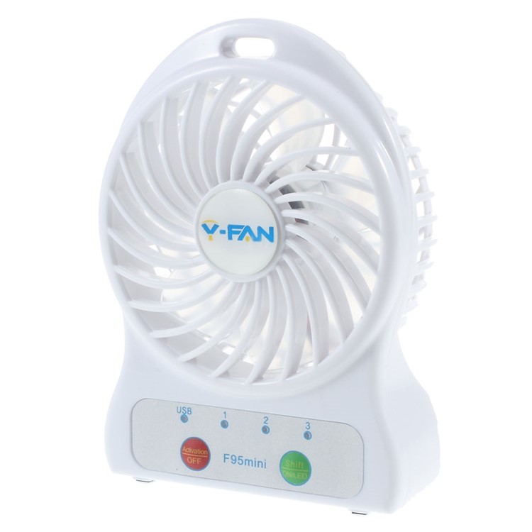 F95 Mini Portable 3 Speeds 7 Vanes Desktop USB Fan with LED Light - White-1