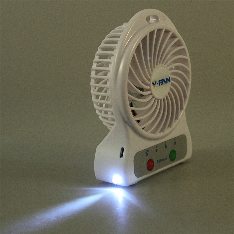 F95 Mini Portable 3 Speeds 7 Vanes Desktop USB Fan with LED Light - White-6