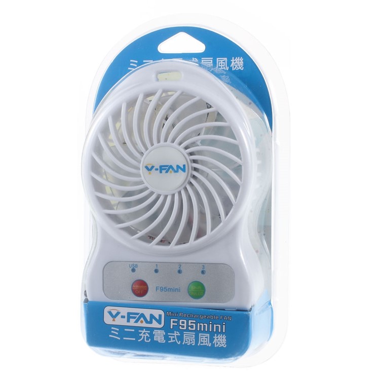 F95 Mini Portable 3 Speeds 7 Vanes Desktop USB Fan with LED Light - White-8