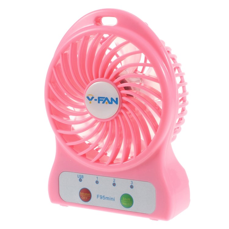 F95 Mini Portable 3 Speeds 7 Vanes Desktop USB Fan with LED Light - Pink-1