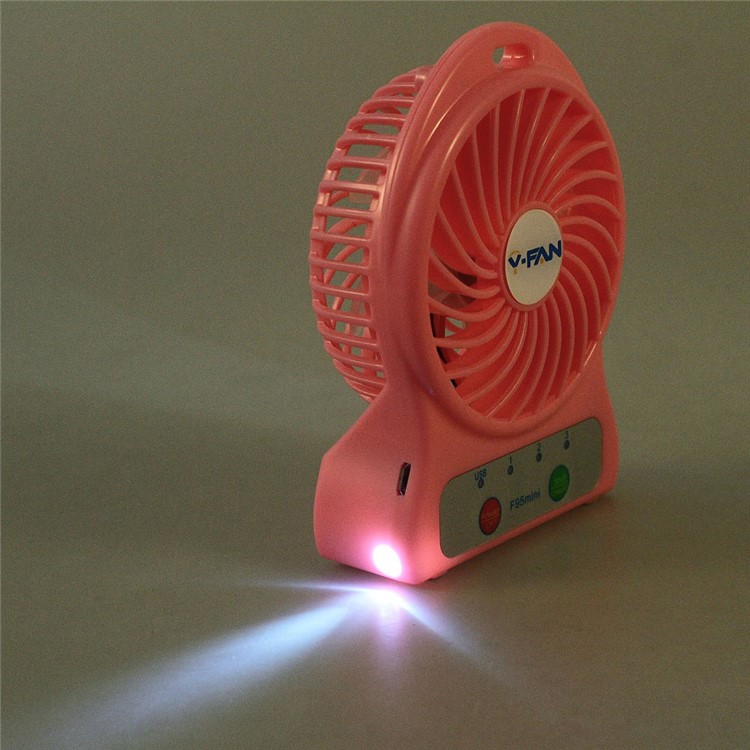 F95 Mini Portable 3 Speeds 7 Vanes Desktop USB Fan with LED Light - Pink-6